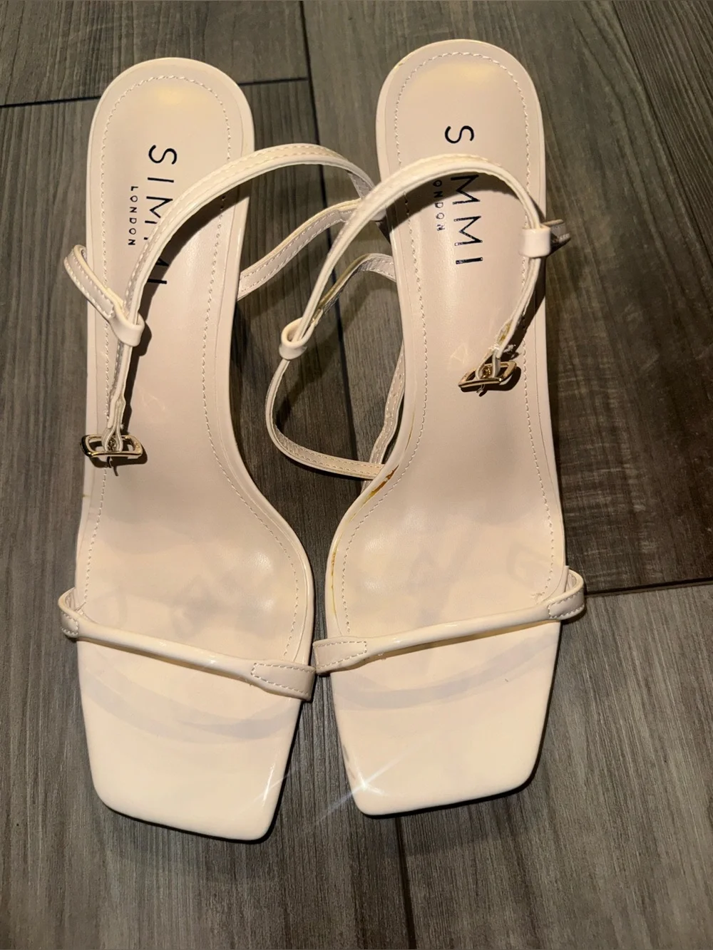 Women's White Strappy Square-Toe Heels